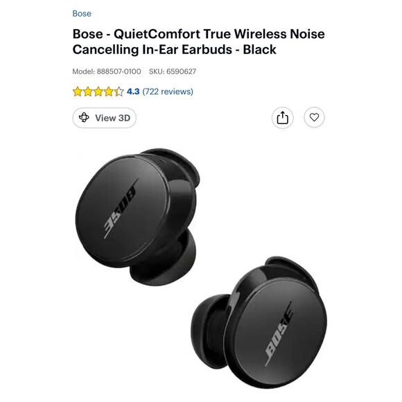Bose QuietComfort Earbuds SEALED True Wireless Noise Cancelling Earbuds Black - Picture 9 of 9